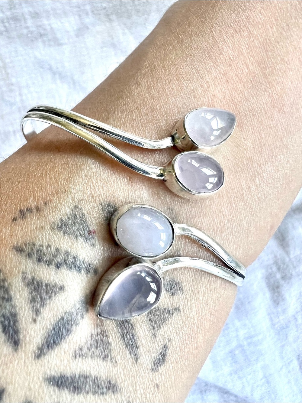 925 Rose Quartz Adjustable Cuff Bracelet - Picture 8 of 8